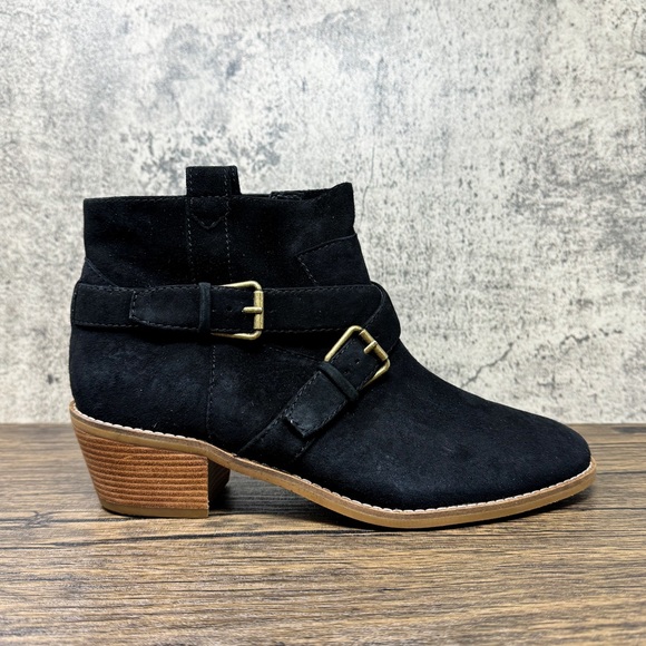 Cole Haan black suede Jensynn booties, buckle black leather ankle boots, size 8 - Picture 3 of 7